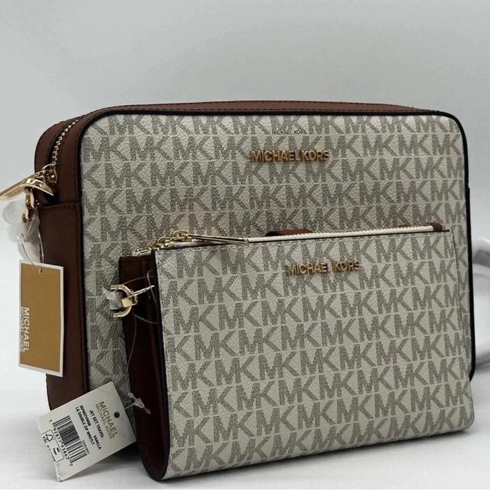 Michael Kors Large EW Crossbody Bag & Large Double Zip Wallet Vanilla